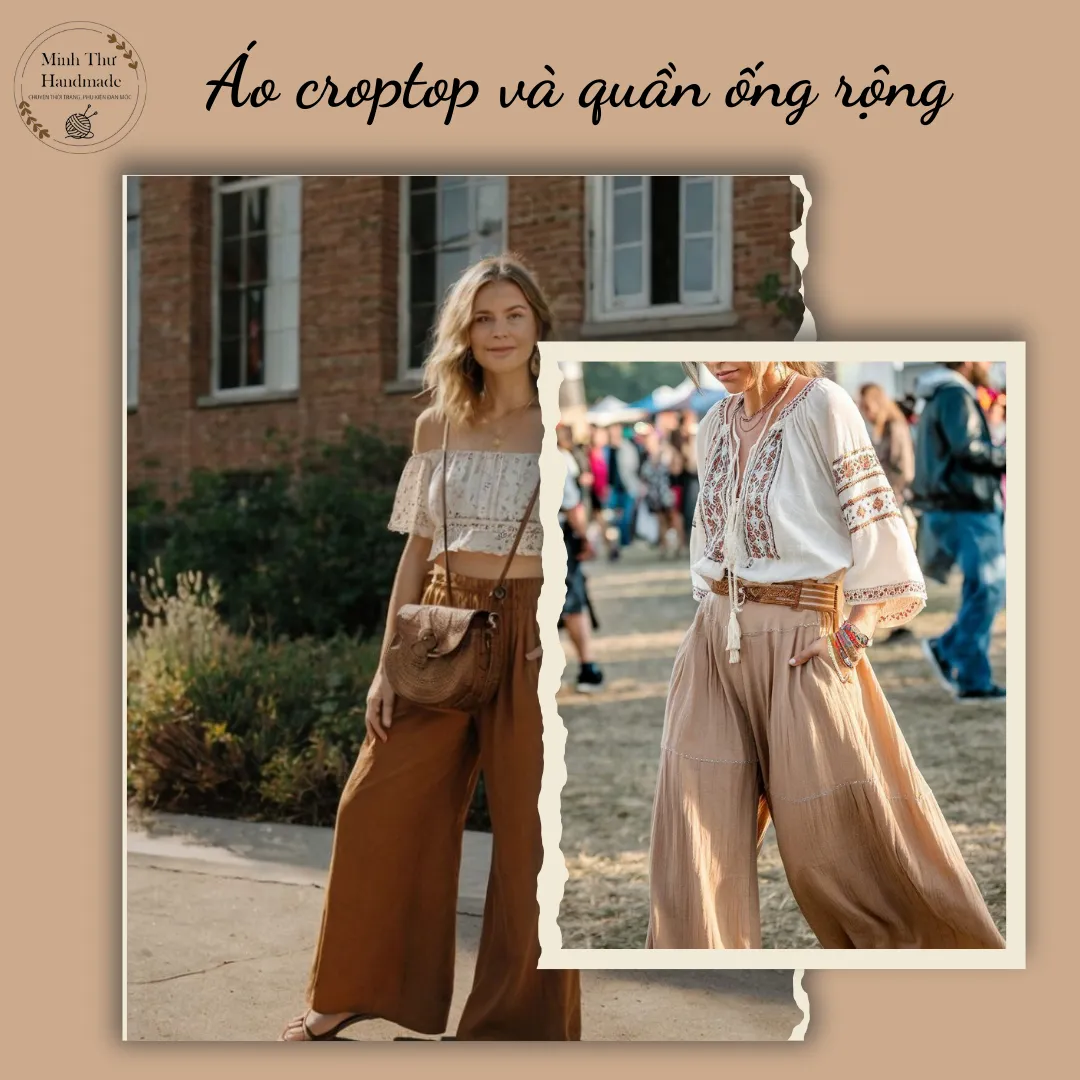 Áo croptop và quần ống rộng
