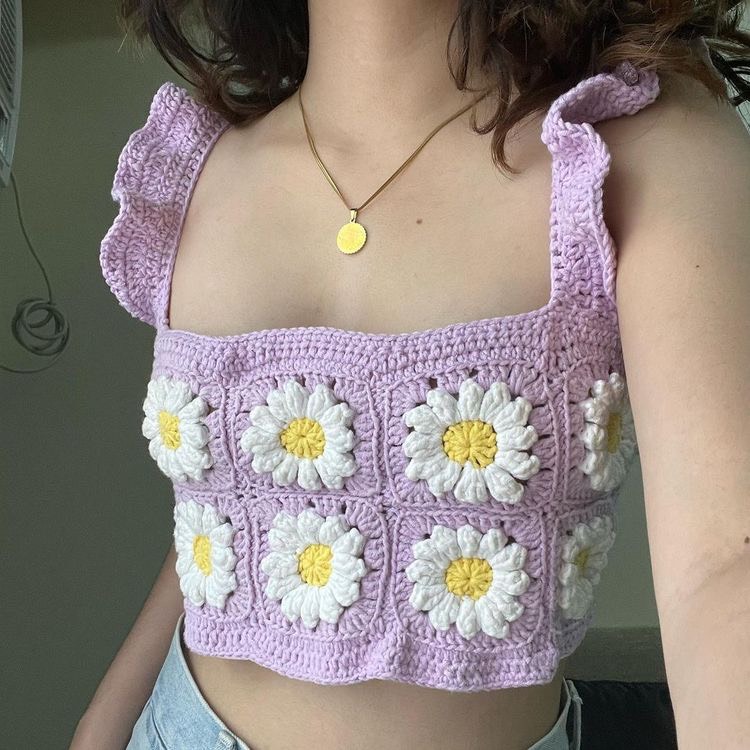 Áo len móc ghép hoa nổi ROSA crochet by Minh Thư Handmade